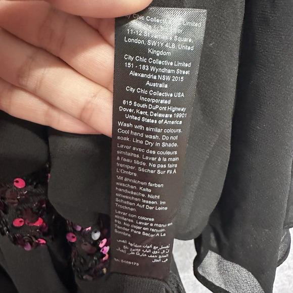 NWT City Chic Black Sheer Sequin Faux Wrap Party Cocktail Dress 24/XXL Holiday - Picture 12 of 14